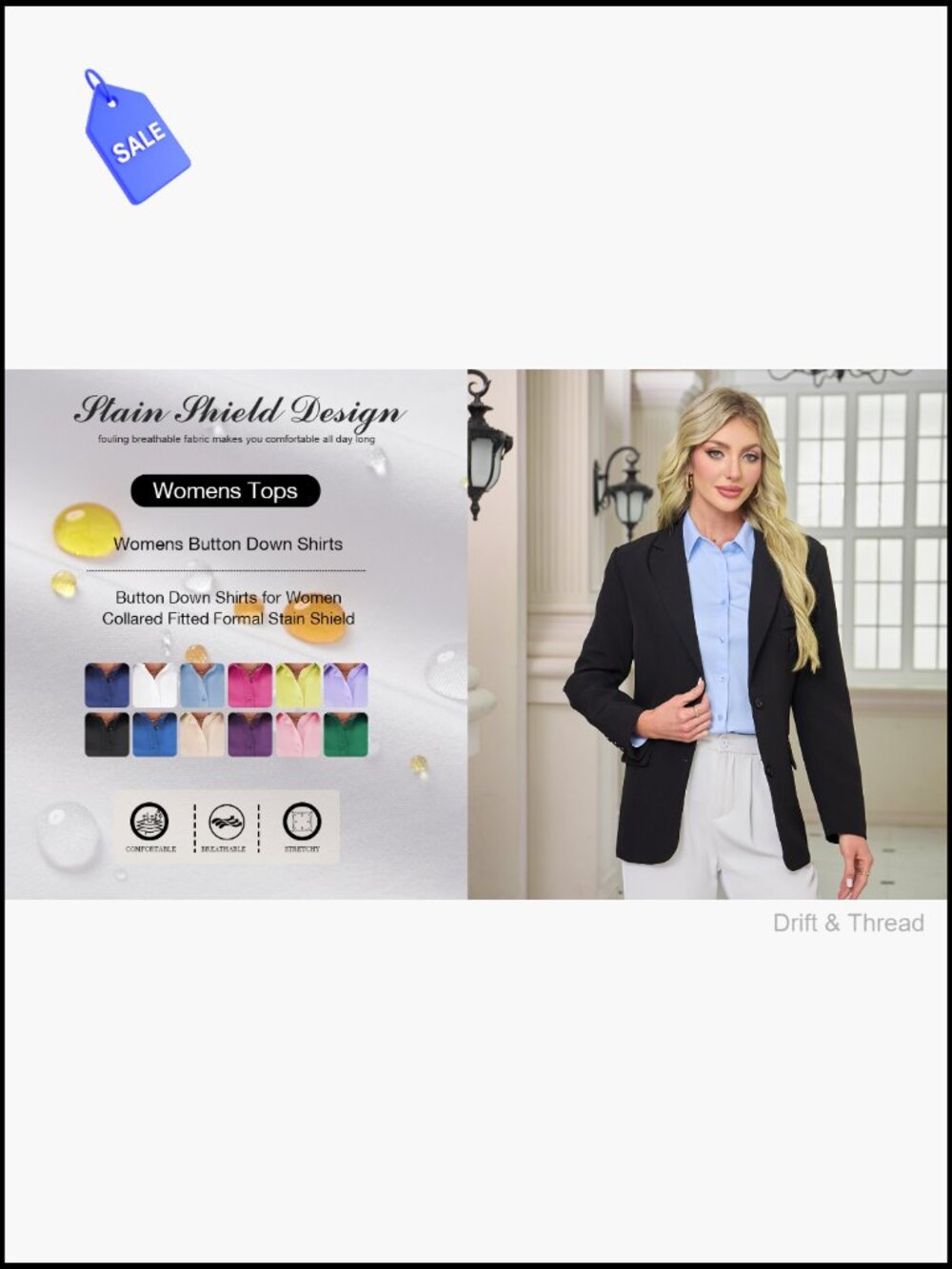 Wrinkle Free Button Down Shirt Classic Fit Long Sleeve Blouse Work - Picture 6 of 7